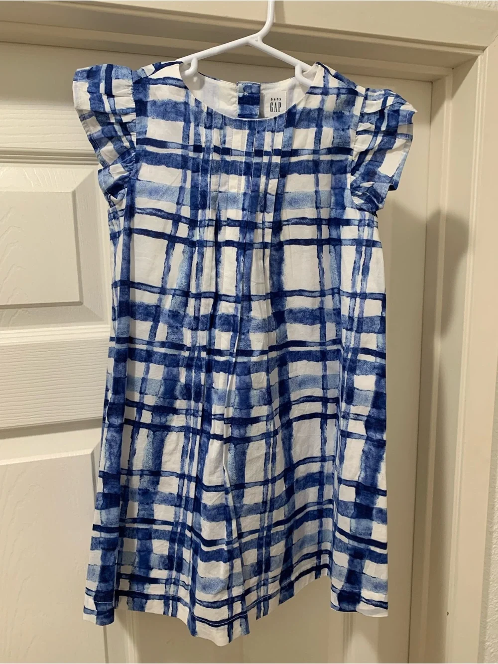 GAP Girls Blue Plaid Flutter Sleeve Dress - Size 5 Years - 100% Cotton